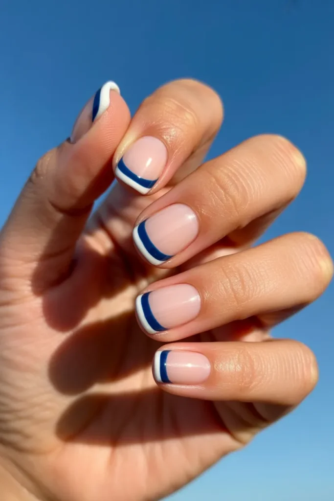 16. June Nails Ideas — Blue and White Nautical