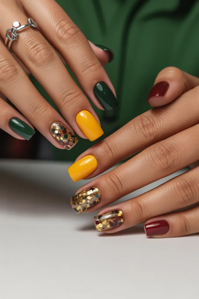 16. NFL Game Day Nails Glitter and Team Colors