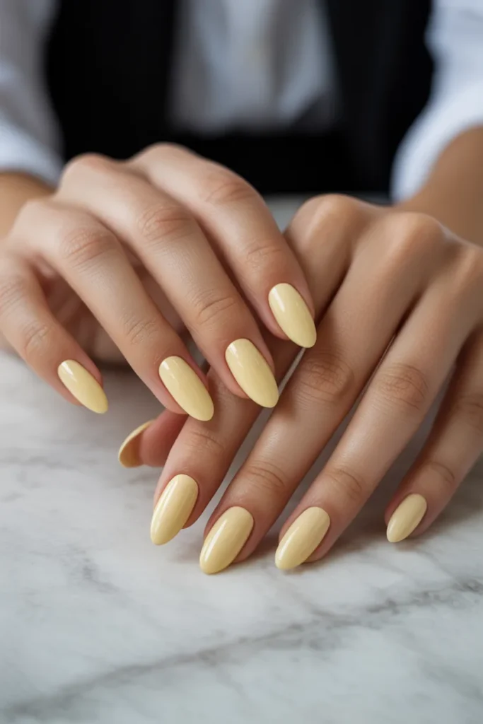 16. Pale Yellow Almond Nails — Minimalist Luxury