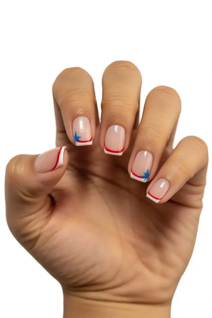 Short 4th July Nails 17 16. Simple Red White Blue French Tip — Short Natural