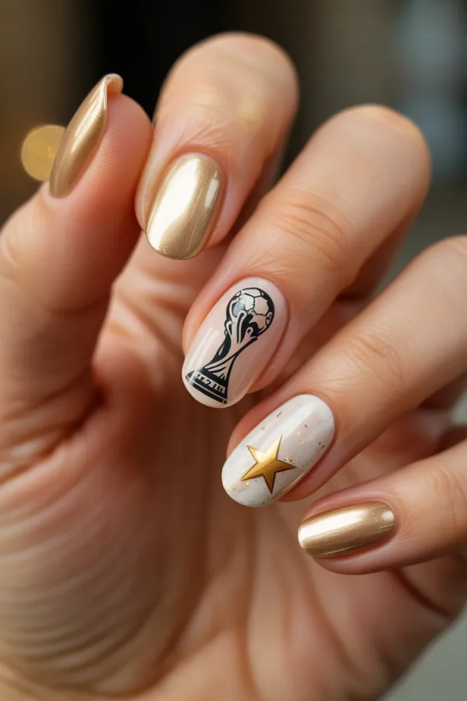 16. Soccer Nails — Trophy and Star Accent