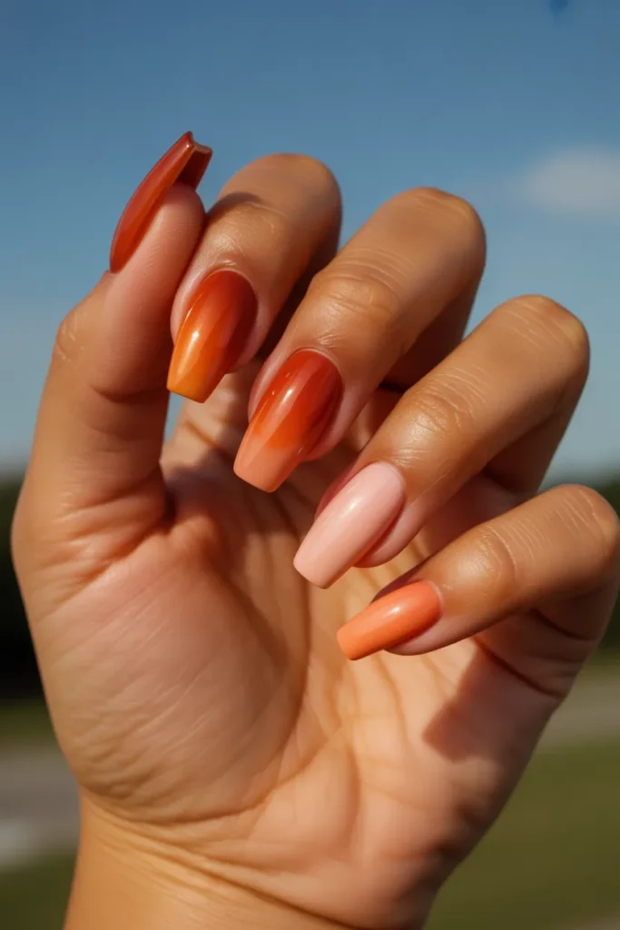 16. Summer Nail Ideas — Sunset Ombre Coffin