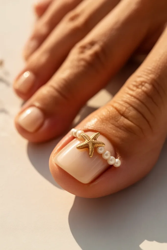 16. Summer Toe Nail Art — Starfish and Pearl Pedicure