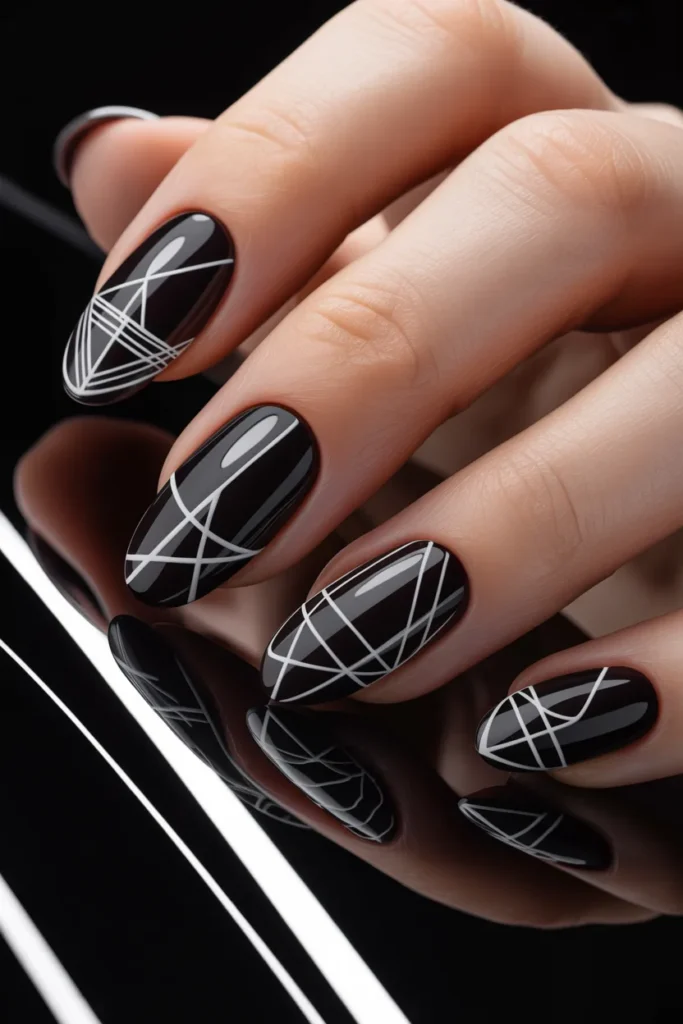 16. White Lines on Nails Art — The Reverse Design