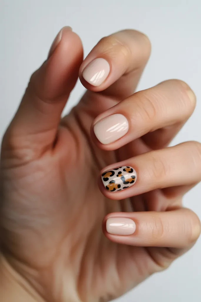 17. Animal Print Accent Nail in a Minimal Set