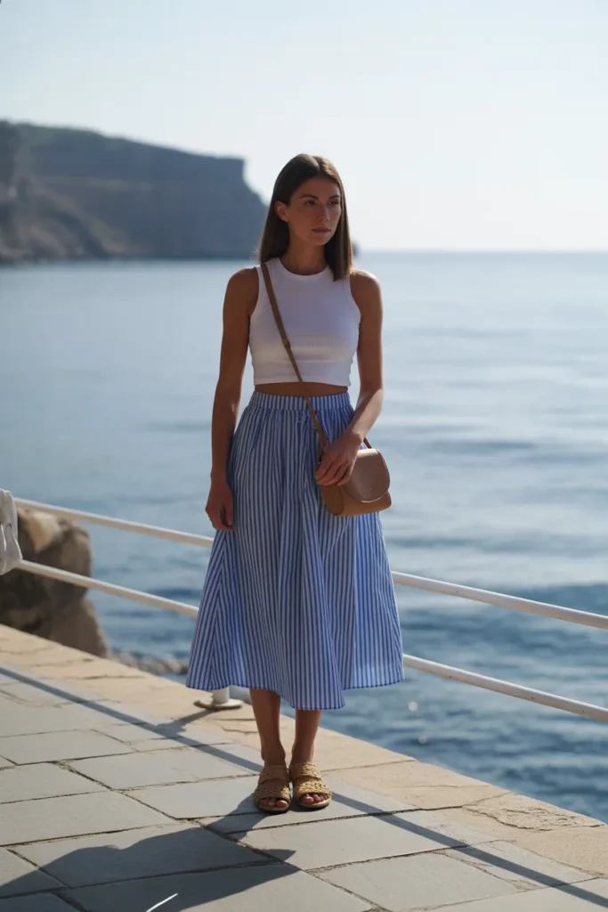 17. Beach Skirt and Top — Striped Midi