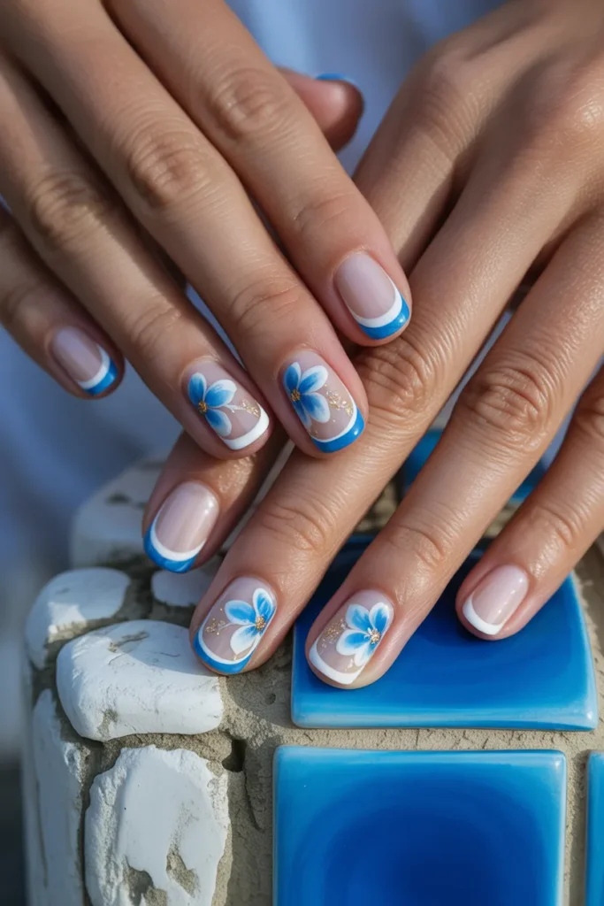 17. Coastal Blue and White French Tip