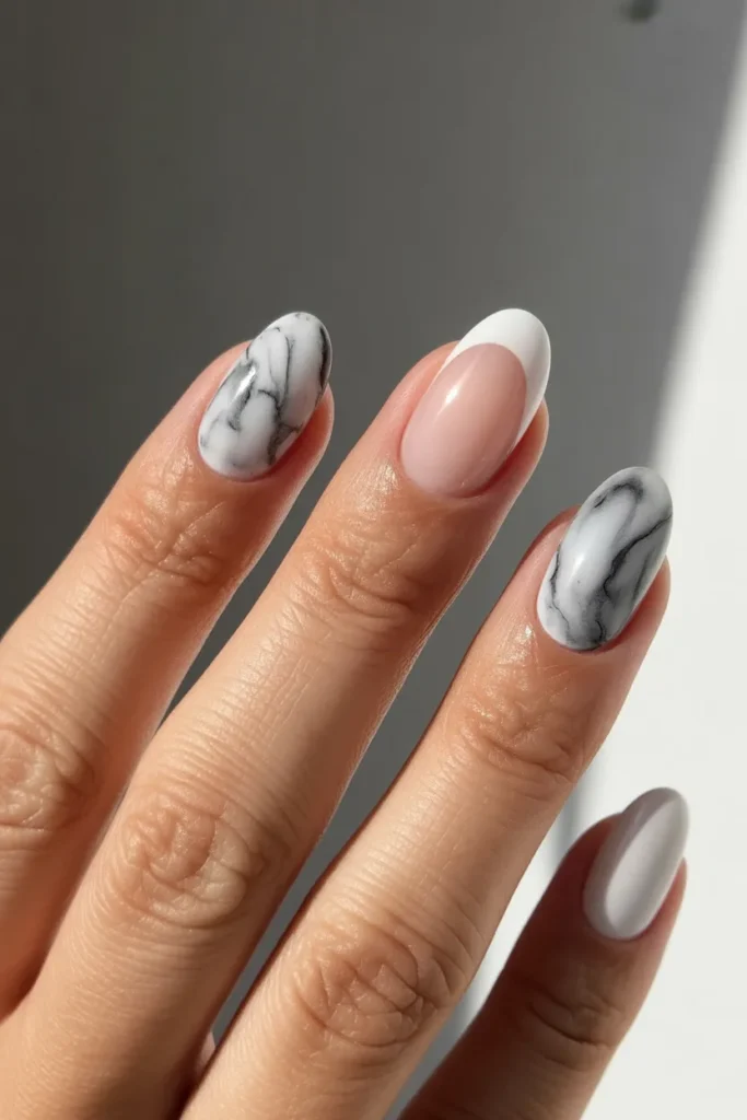 17. Marble Nail Art — Negative Space Design
