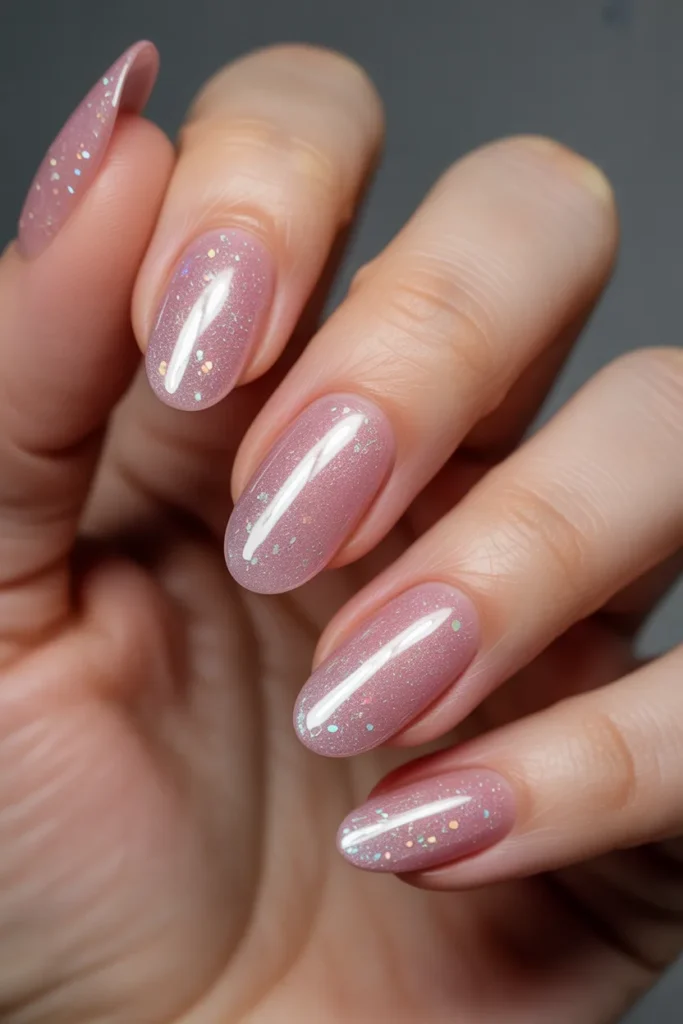 17. Pink Cat Eye Nails Design — Glitter Base Hybrid
