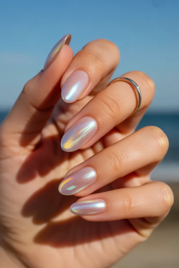 17. Summer Almond Nails Designs 2026 — Glass Nail Effect