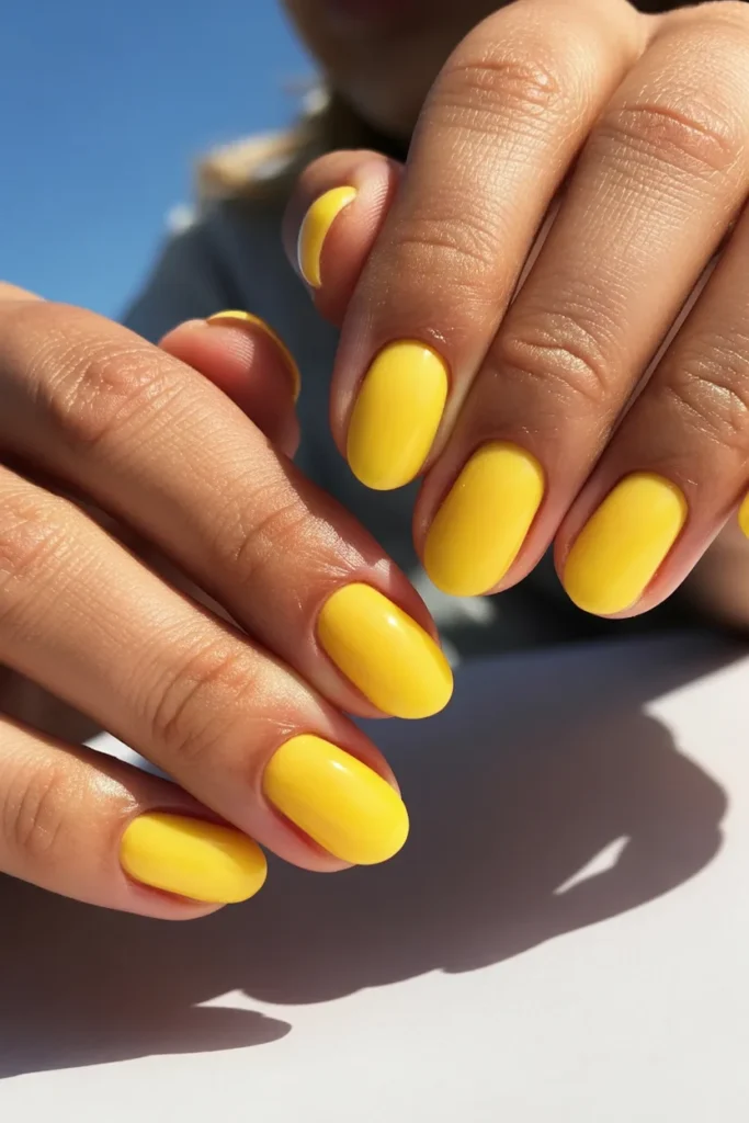 17. Summer Nail Colors — Lemon Yellow Minimalist