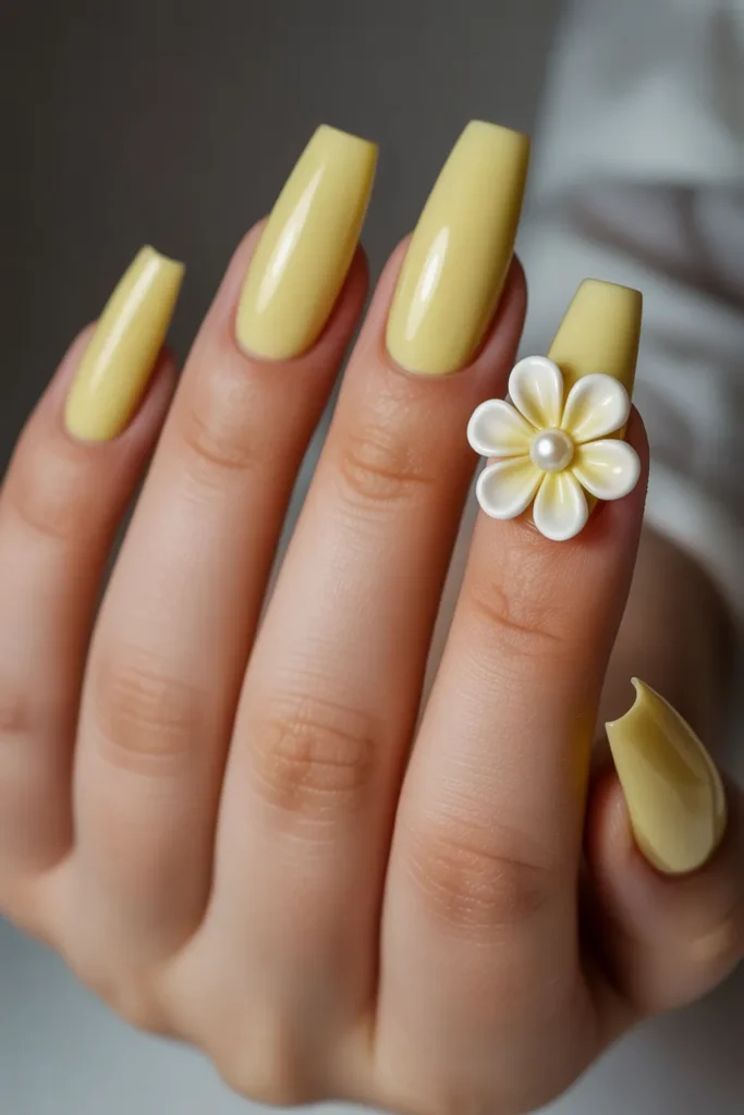 17. Summer Nails 2026 Butter Yellow — 3D Flower Accent