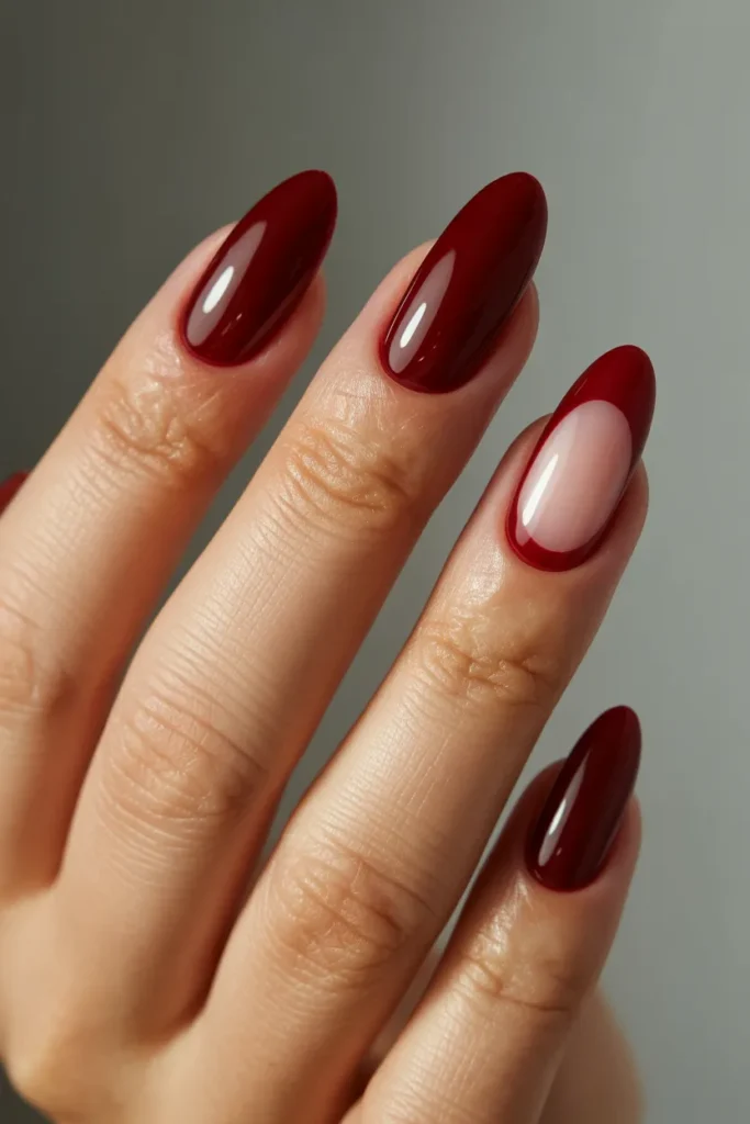 17. Wine Red Nail Polish Design — Negative Space