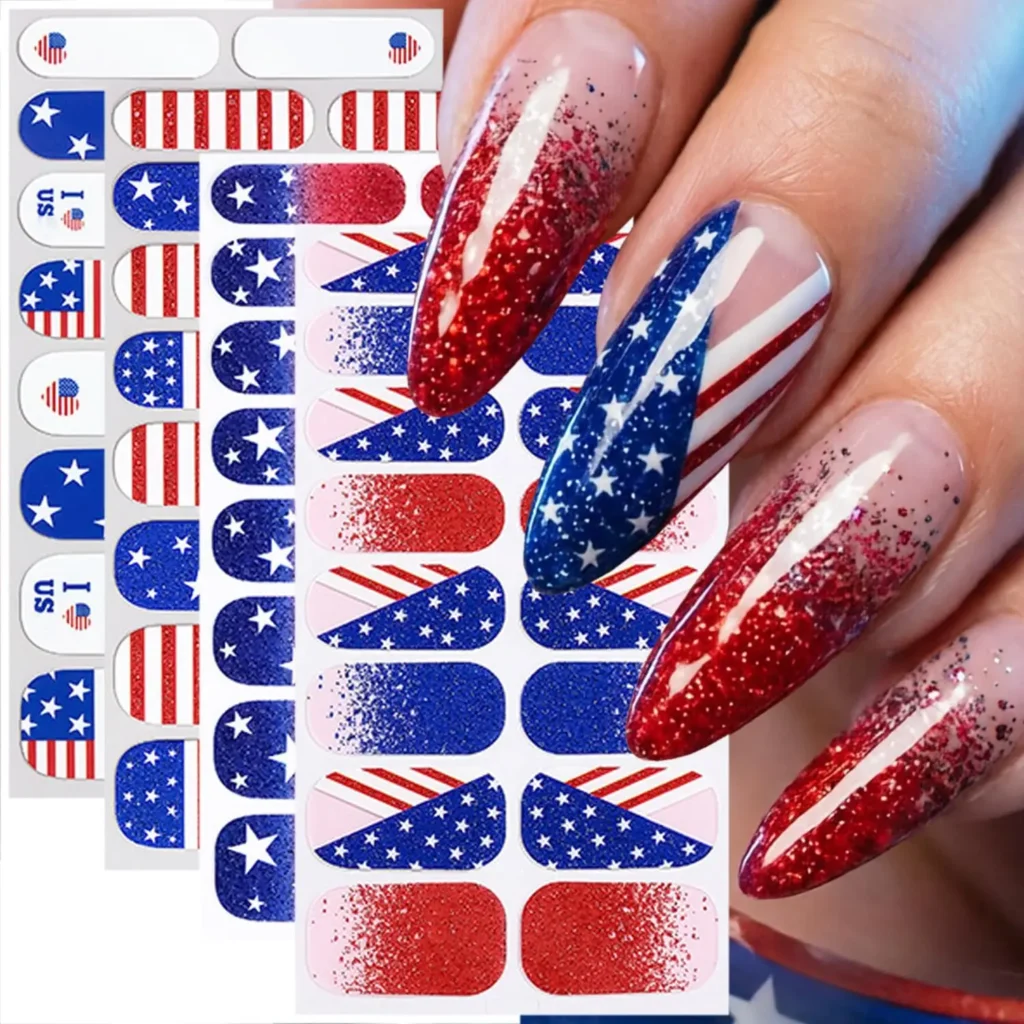 17.4th of July Gel Nail Stickers American Flag Nail Polish Strips