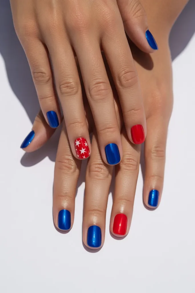 Short 4th July Nails 19 18. Bold Alternating Chrome Colors — Short Nails