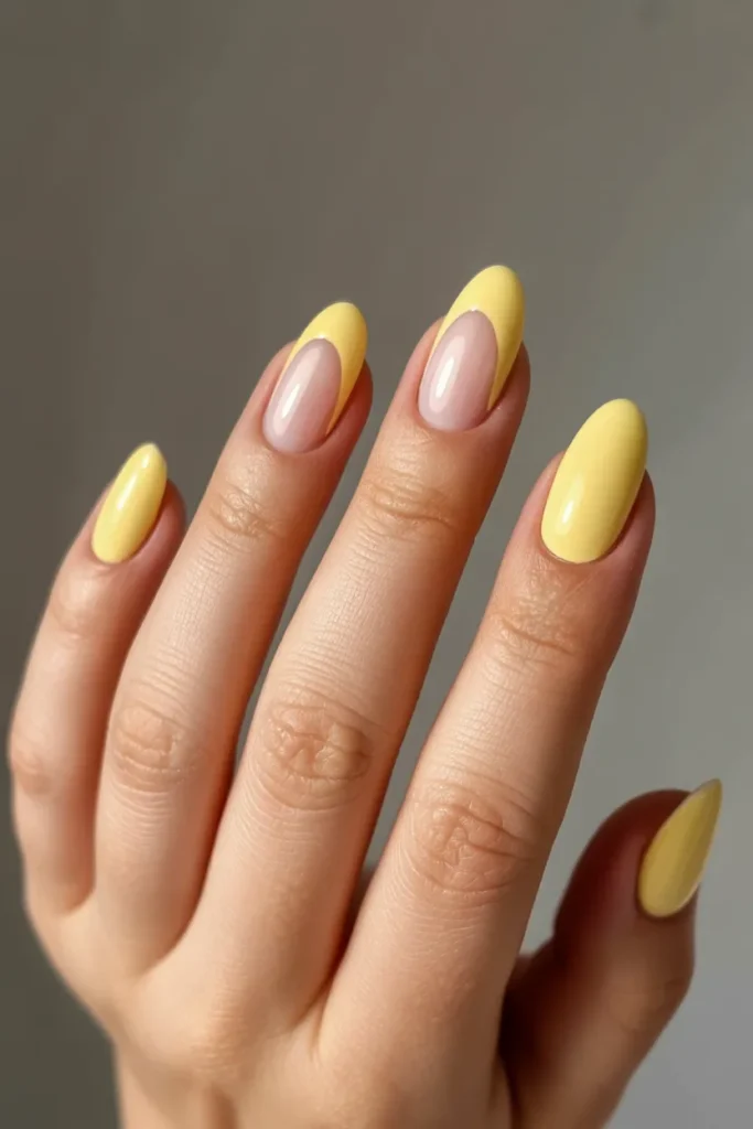 18. Butter Yellow Nails Design — Negative Space