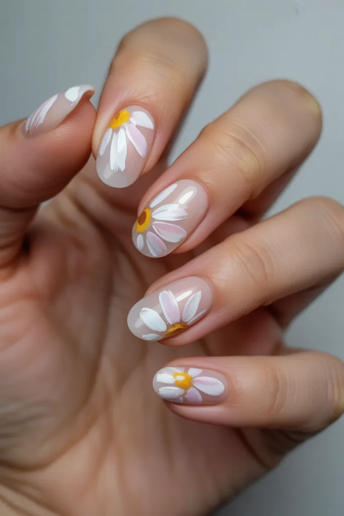 18. Daisy Nails Art — Watercolour Botanical