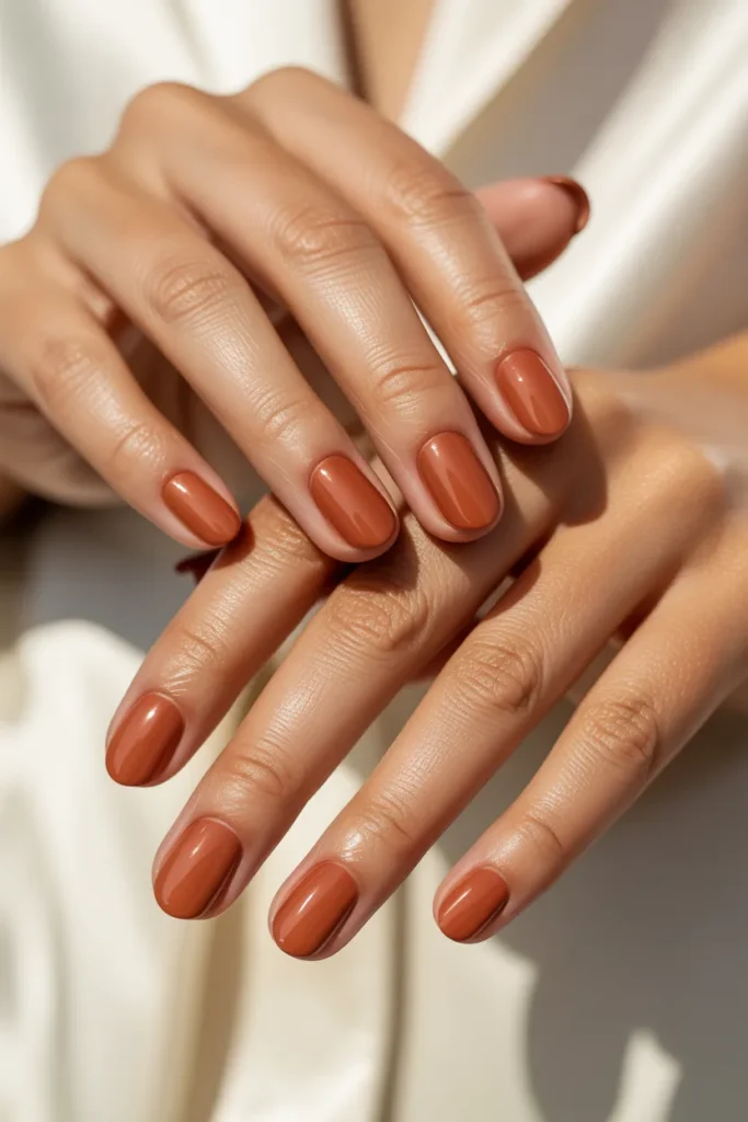 18. Full Set Plain Summer Nails in Warm Terracotta