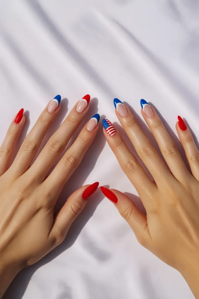 18. Gradient USA Flag Nails