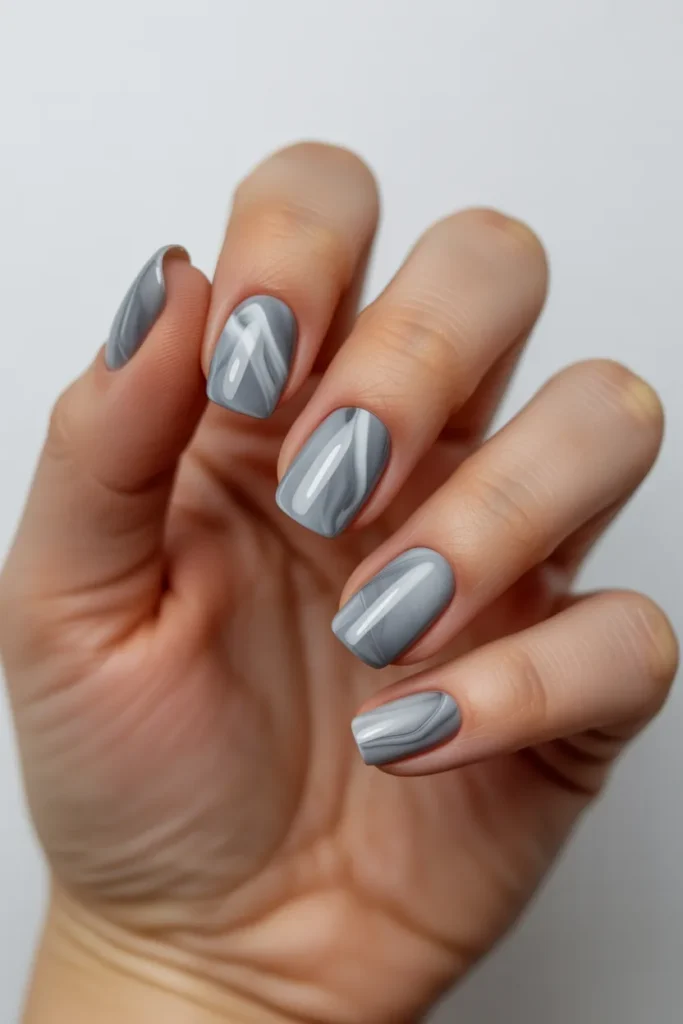 18. Grey and White Marble Nails — Minimalist Luxury
