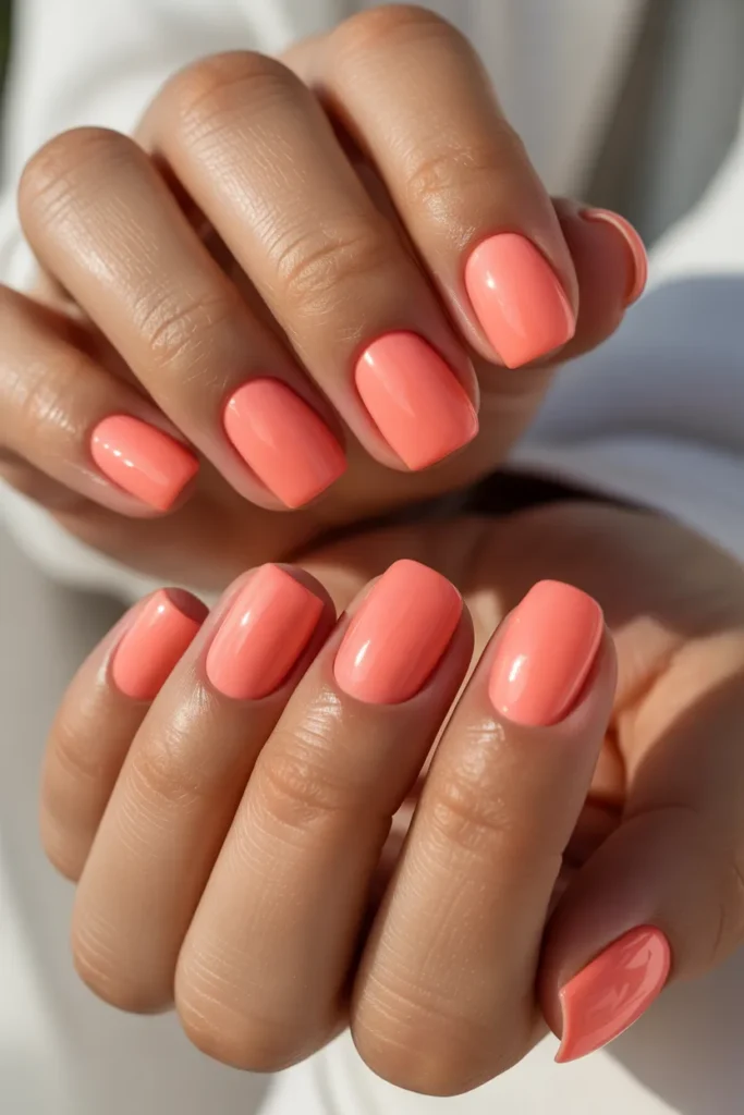 18. Mothers Day Nails Ideas Short Simple — Solid Coral