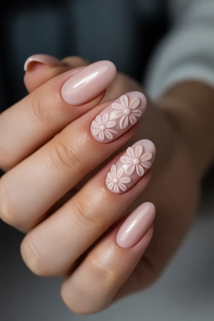 18. Press On Nails Design — 3D Flower Embellishment