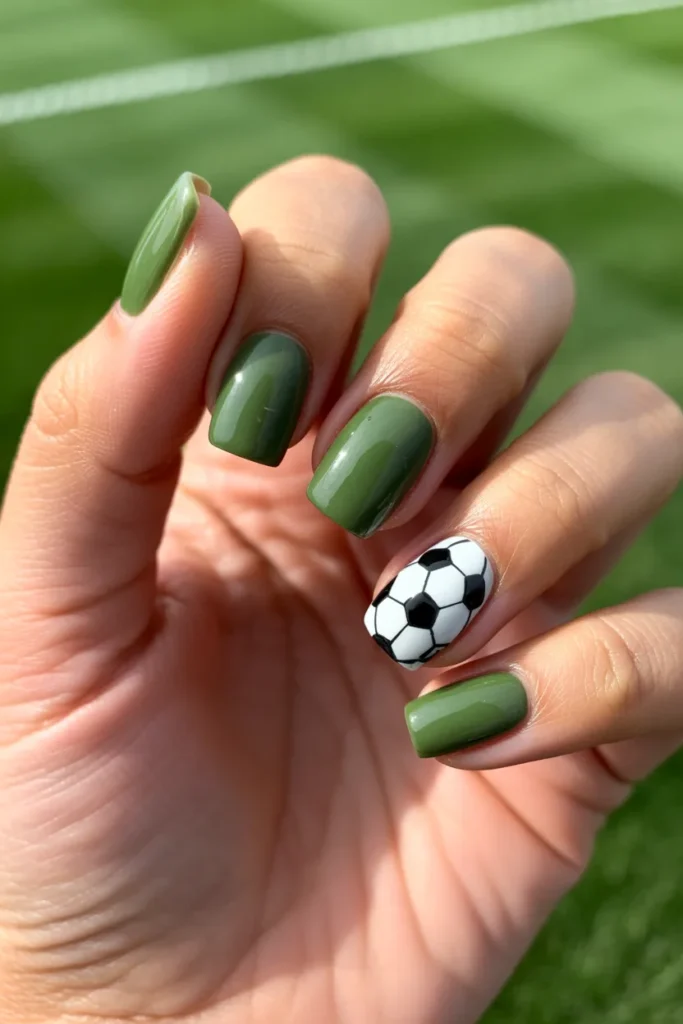 18. Soccer Mom Football Nails Green and White