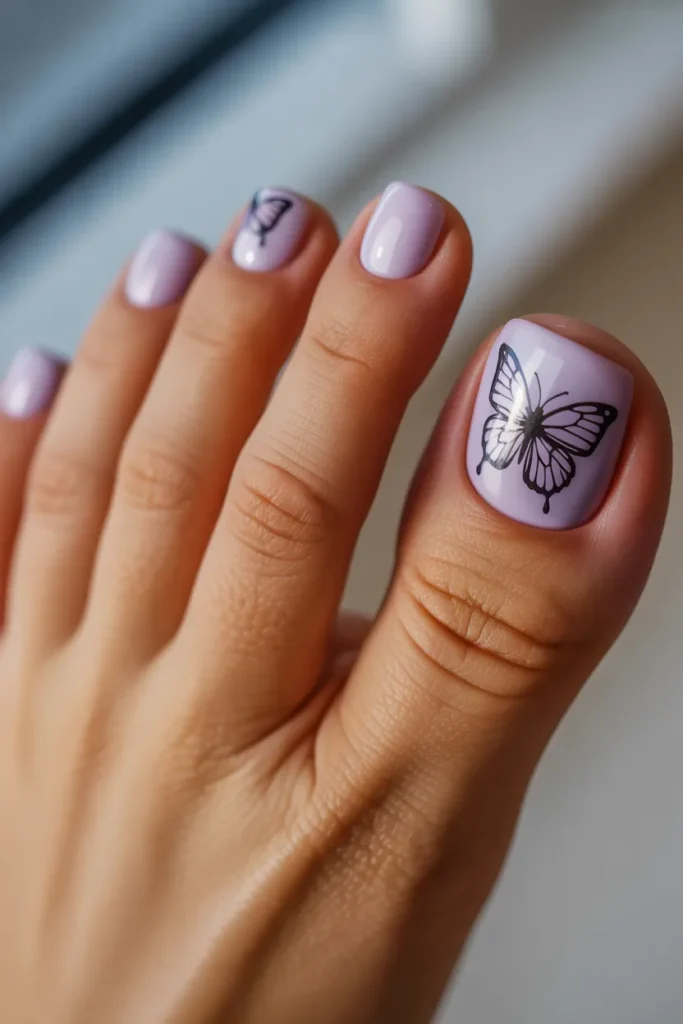 18. Summer Toe Nail Ideas — Butterfly Accent