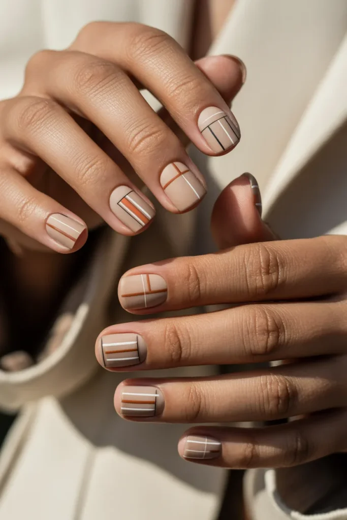 End of Summer Nails 20 19 Sandy Beige Geometric Art
