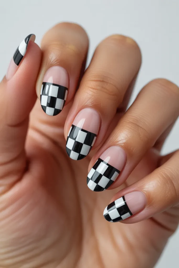 19. Cute Football Nails Checkered Print