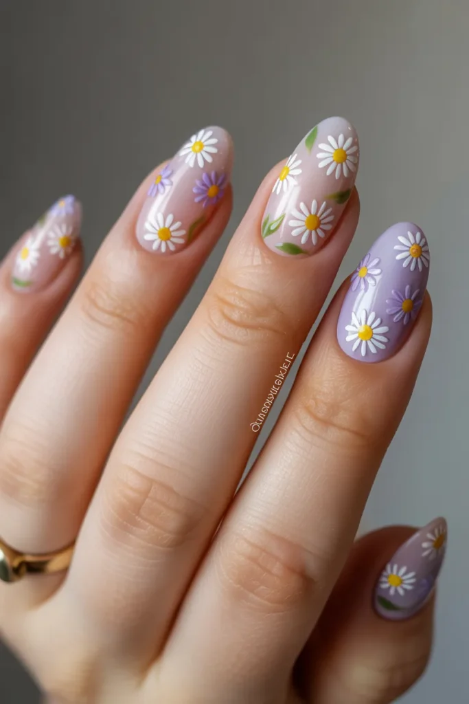19. Daisy Nails Pink and Purple — Spring Garden Mix