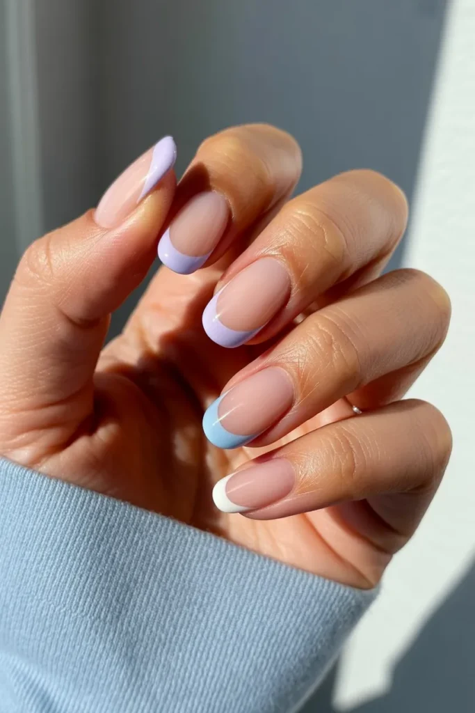 19. French Tip Nails Spring — Pastel Coloured Variation