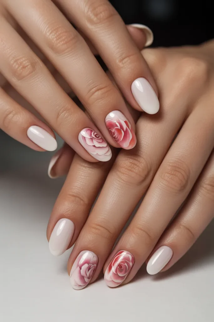 19. Mothers Day Nail Design — Watercolour Rose