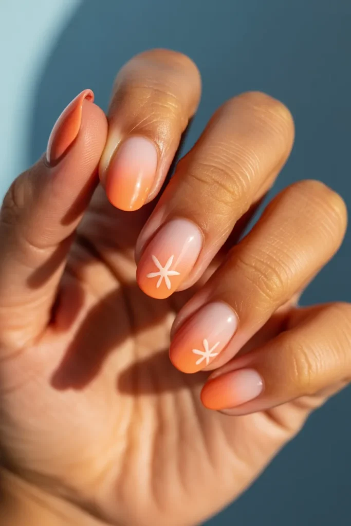 19. Starfish Nails on Gradient Sunset Base