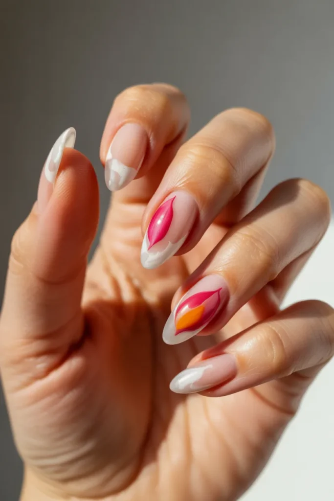 19. Summer Almond Nails — Watercolour Floral Abstract