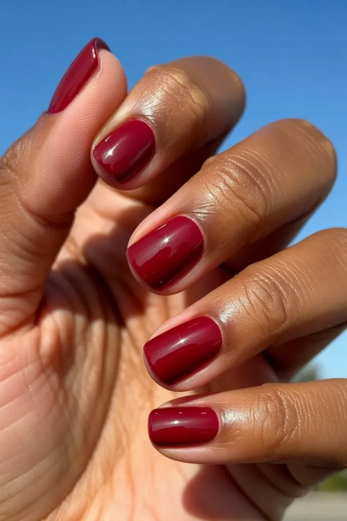 19. Wine Red Nails — Short Square Everyday