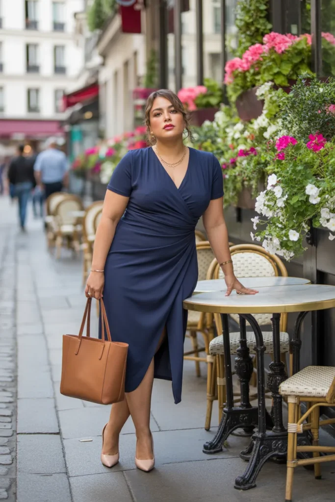 2 — Navy Wrap Midi Dress