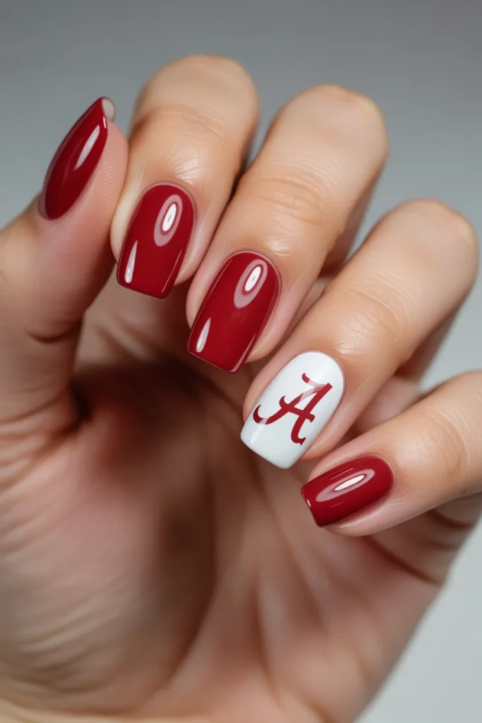 2. Alabama Football Nails Crimson and White