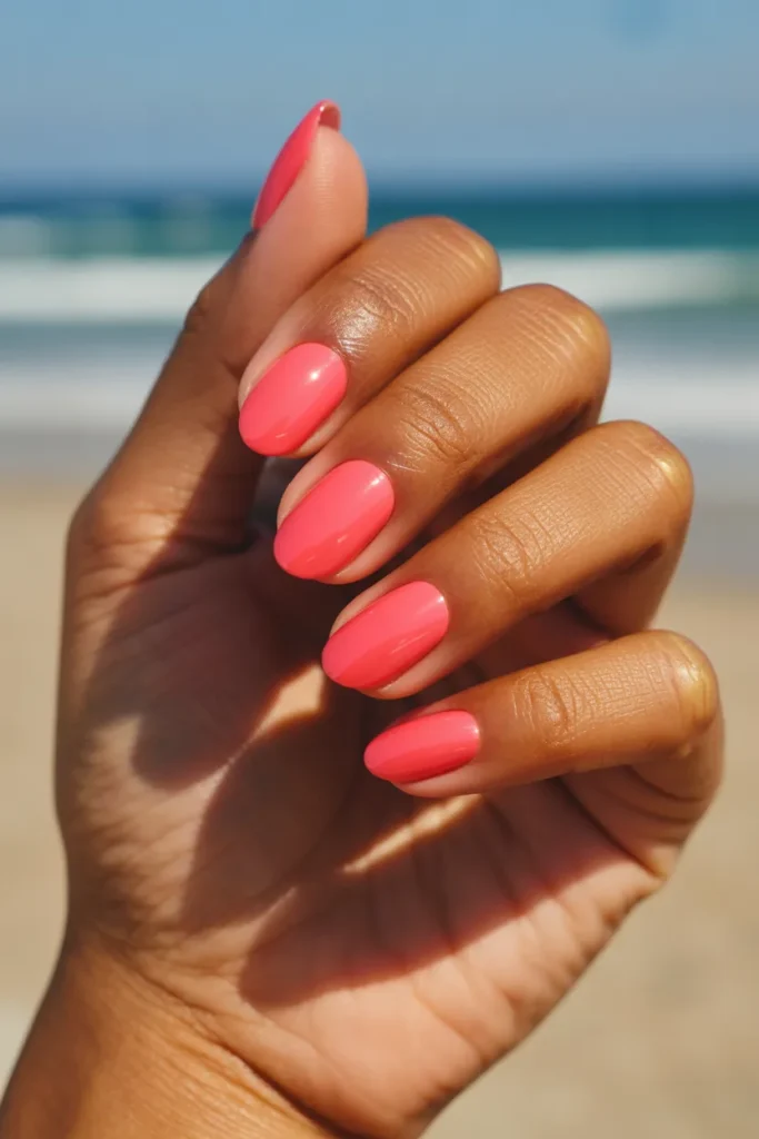 2. Coral Pink June Nails — Pure Warm Summer Energy