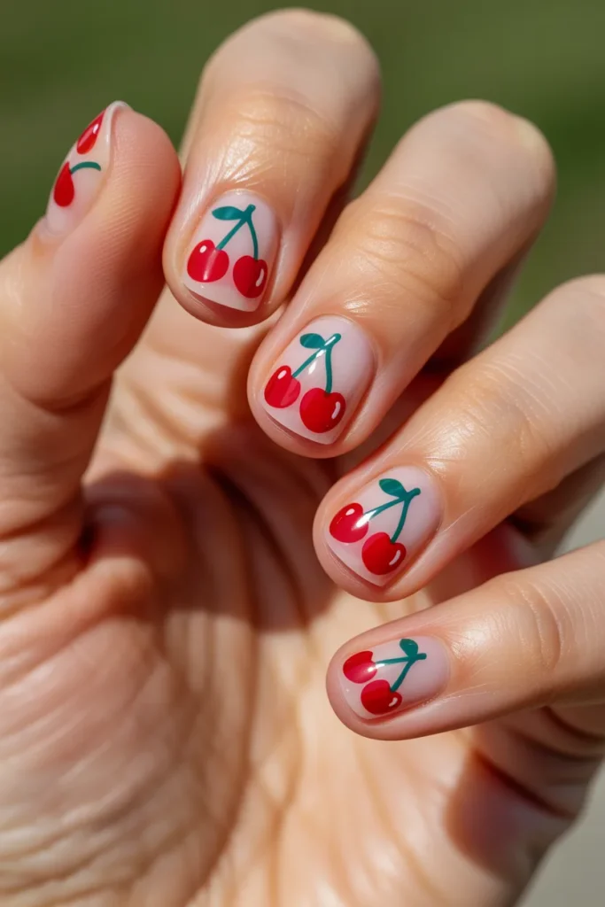 2. Cute Press On Nails — Cherry Print Short