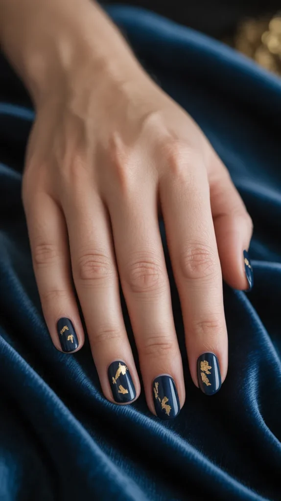 4th of July French Tip Nails 3 2. Navy Glitter French Tip with a Gold Star Accent