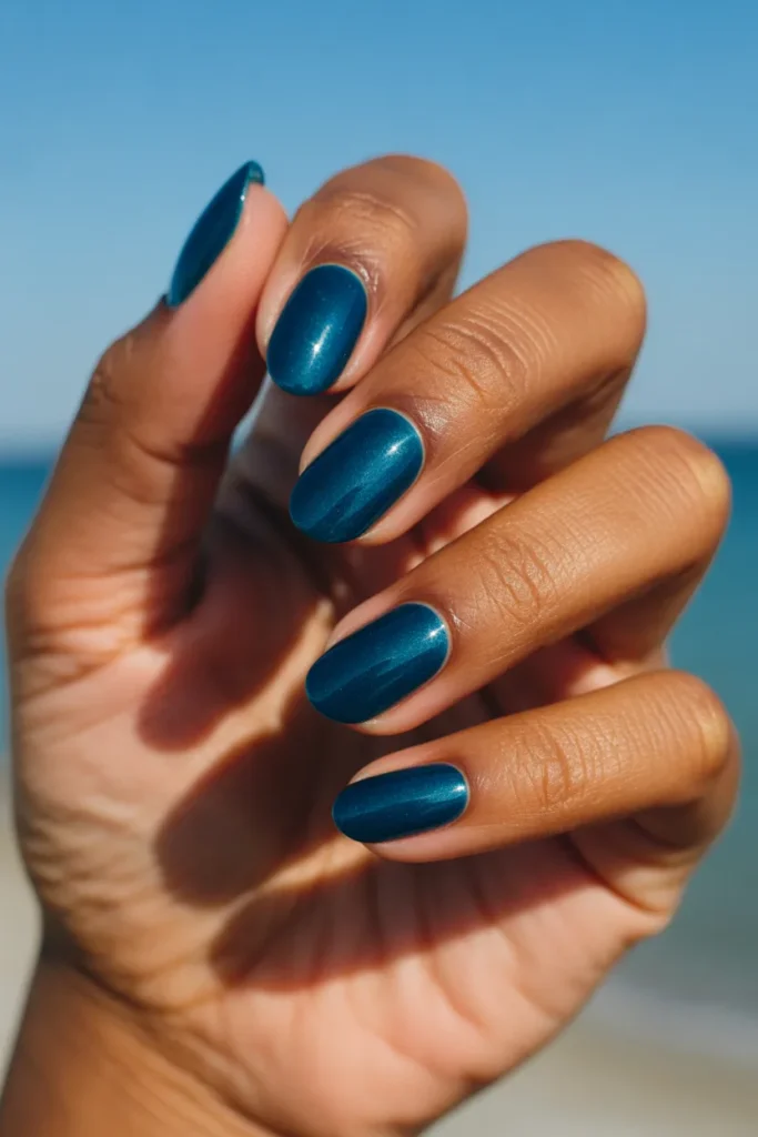 2. Ocean Blue Summer Nails — Deep Teal Shimmer