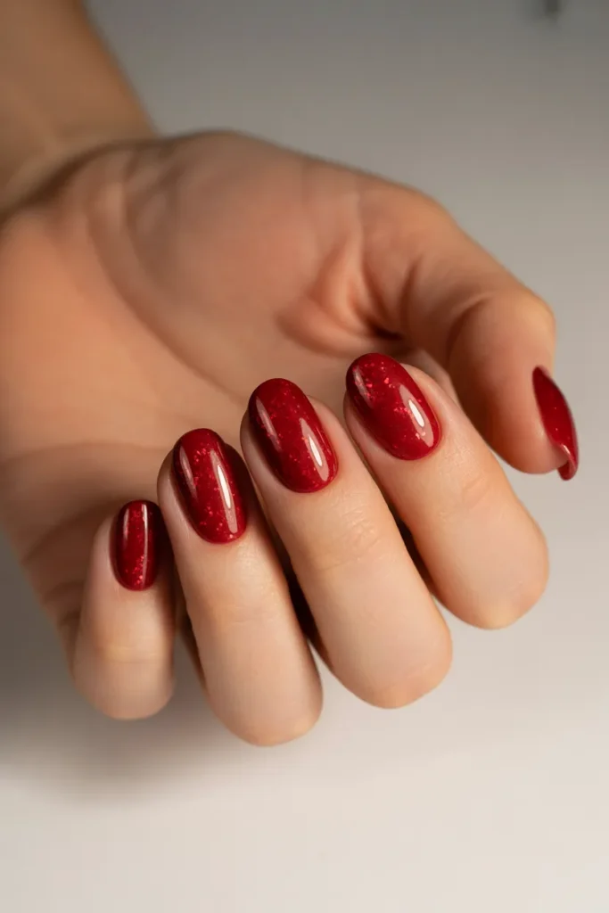 Short 4th July Nails 3 2. Simple Red Glitter Short Gel Nails