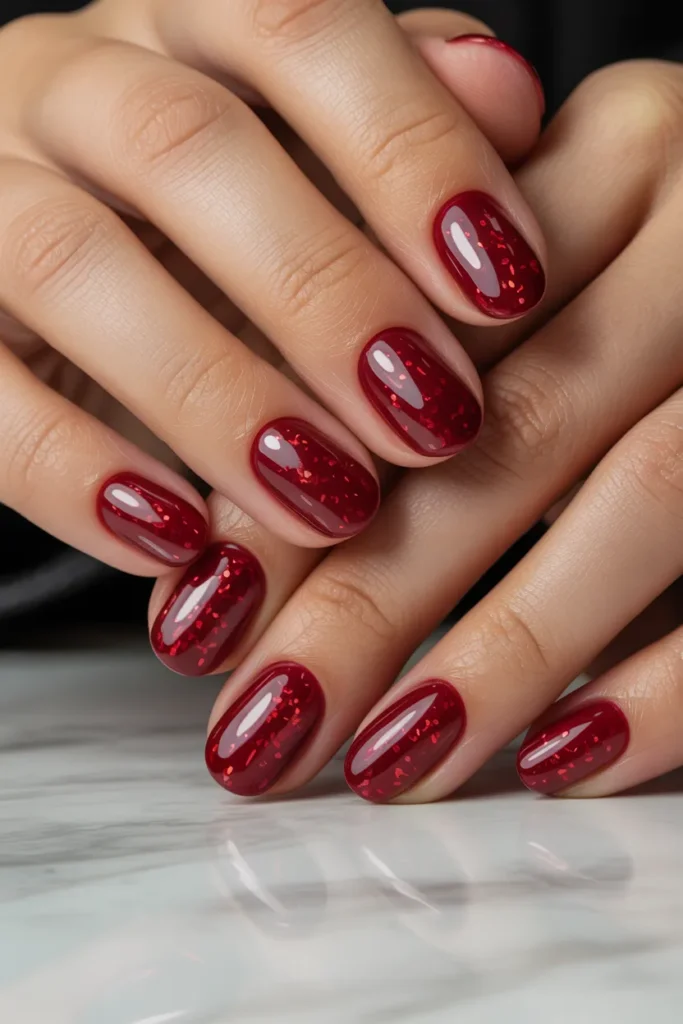 Memorial Day Nails 3 2. Simple Red Glitter Short Nails