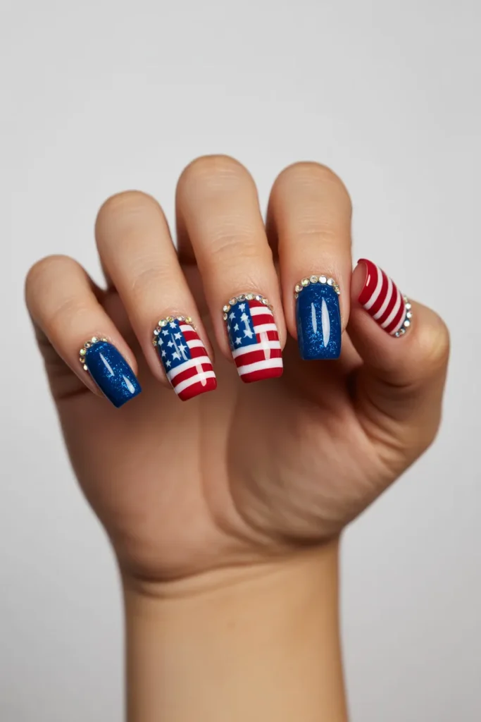 2. Square USA Flag Nails — Bold and Clean