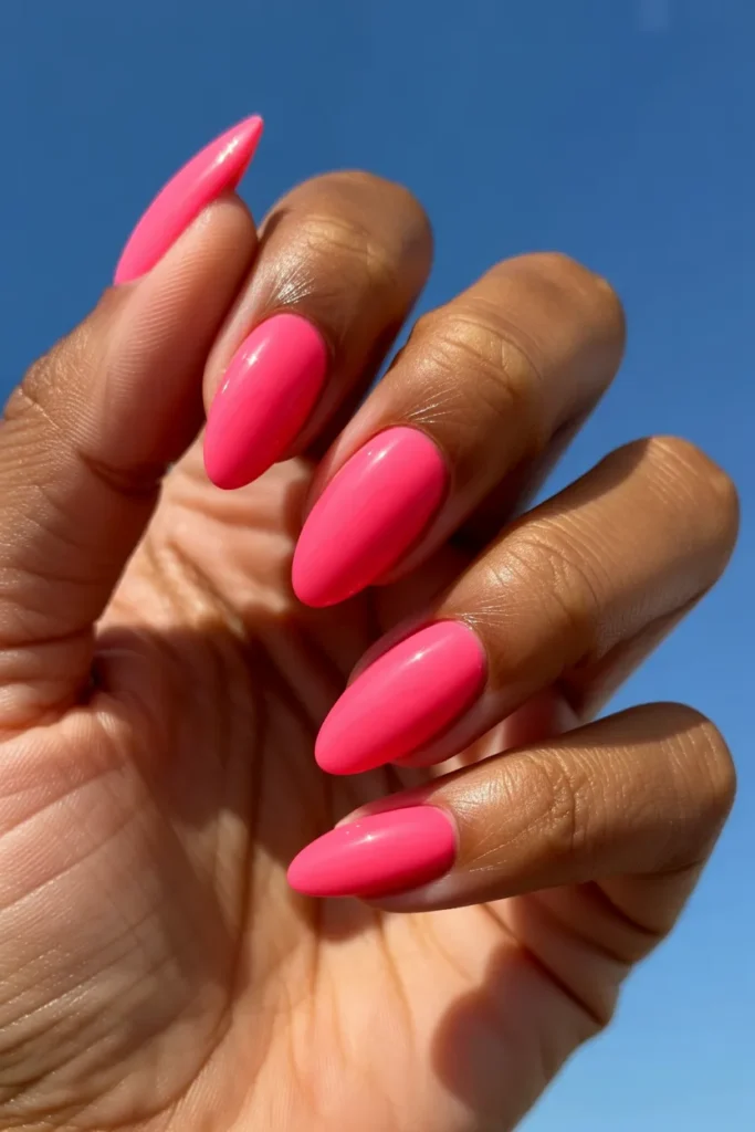 2. Summer Almond Nails Pink — Bright and Bold