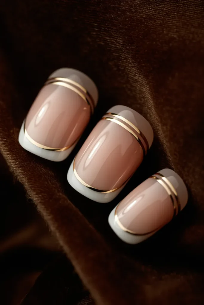 Line French Tip Nails 3 2.Medium Square Gel