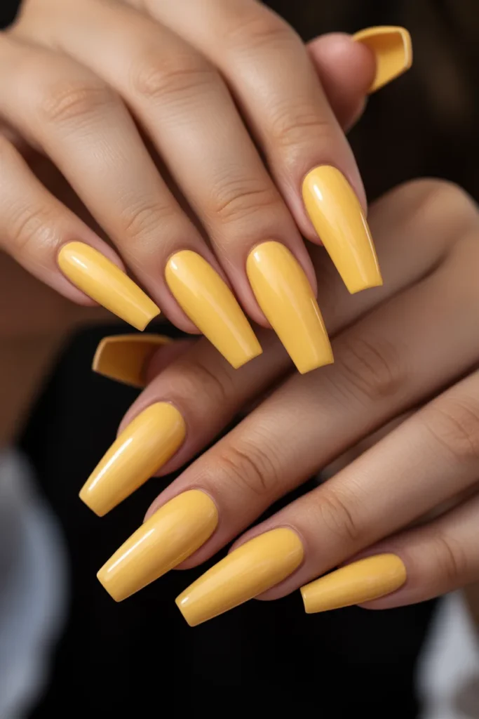 20. Butter Yellow Nail Polish — Classic Elegant Coffin