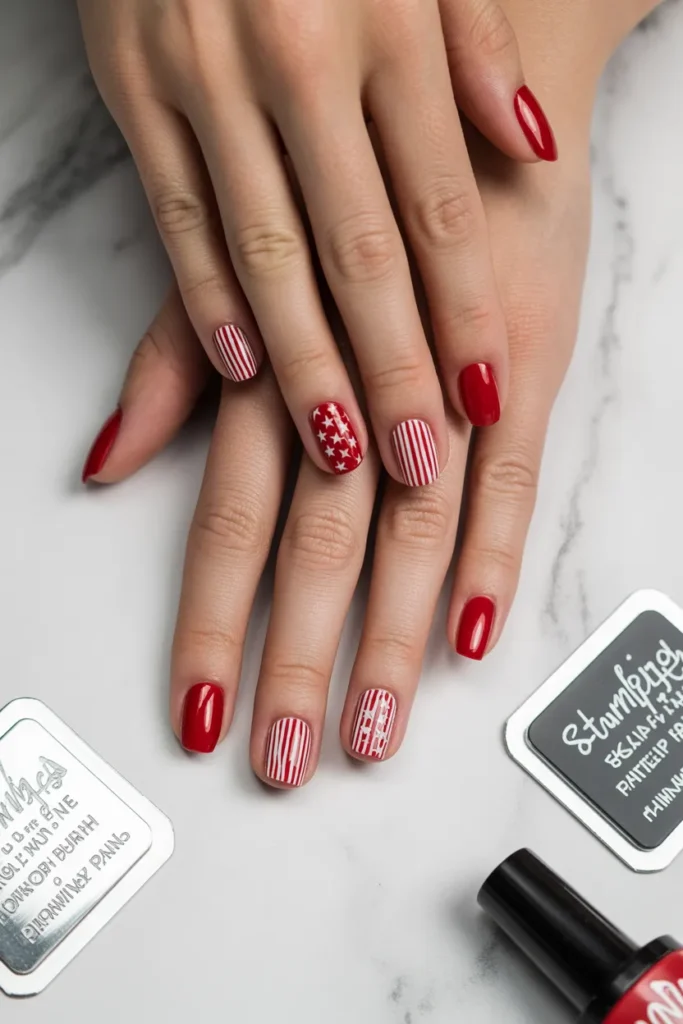 Short 4th July Nails 21 20. DIY Nail Stamping — Patriotic Designs