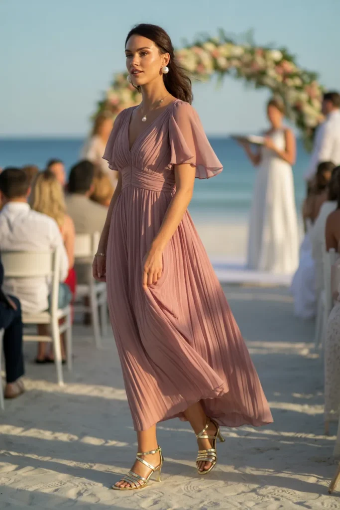 20. Formal Beach Wedding Guest Outfit — Chiffon Maxi
